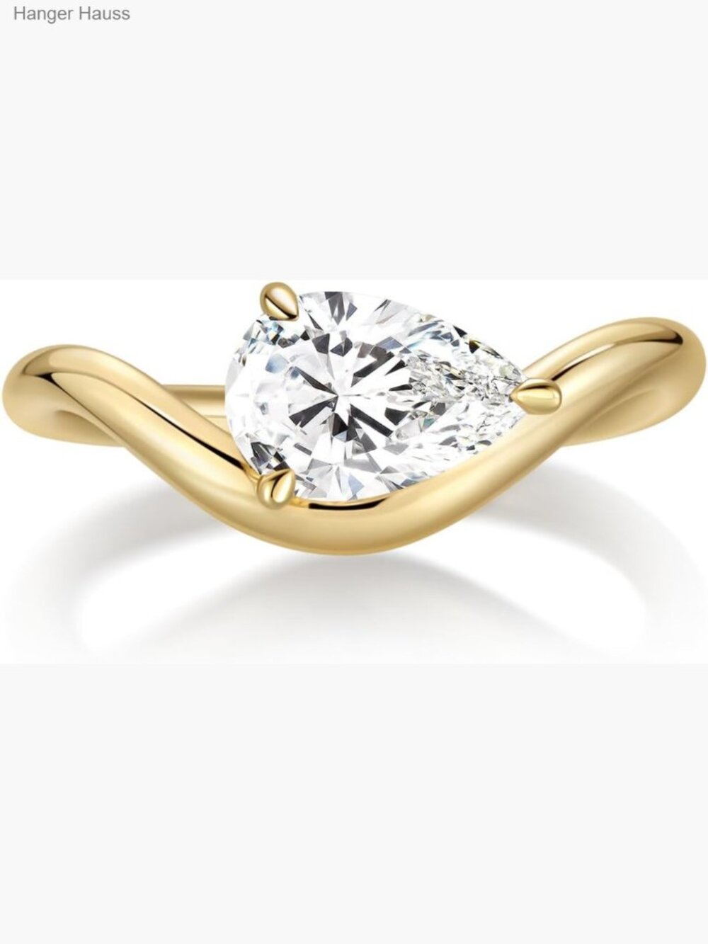 Pear CZ Wavy Ring 14K Gold Plated Cubic Zirconia Engagement Promise Ring